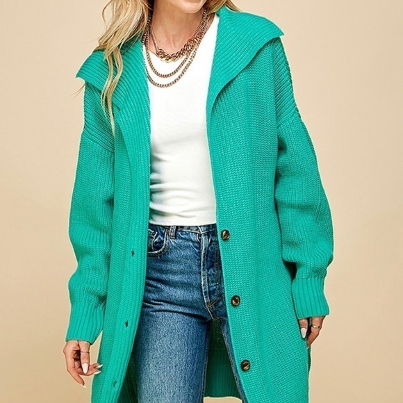 Emerald..Emerald Green Long Cardi - Picture 7 of 9